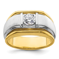 14k Two-tone 3/4 carat Lab Grown Diamond VS/SI+ G+ Complete Polished and Satin Men's Ring