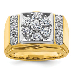14k Two Tone 1 3/4 carat Lab Grown Diamond VS/SI+ G+ Complete Men's Polished and Satin Cluster Ring