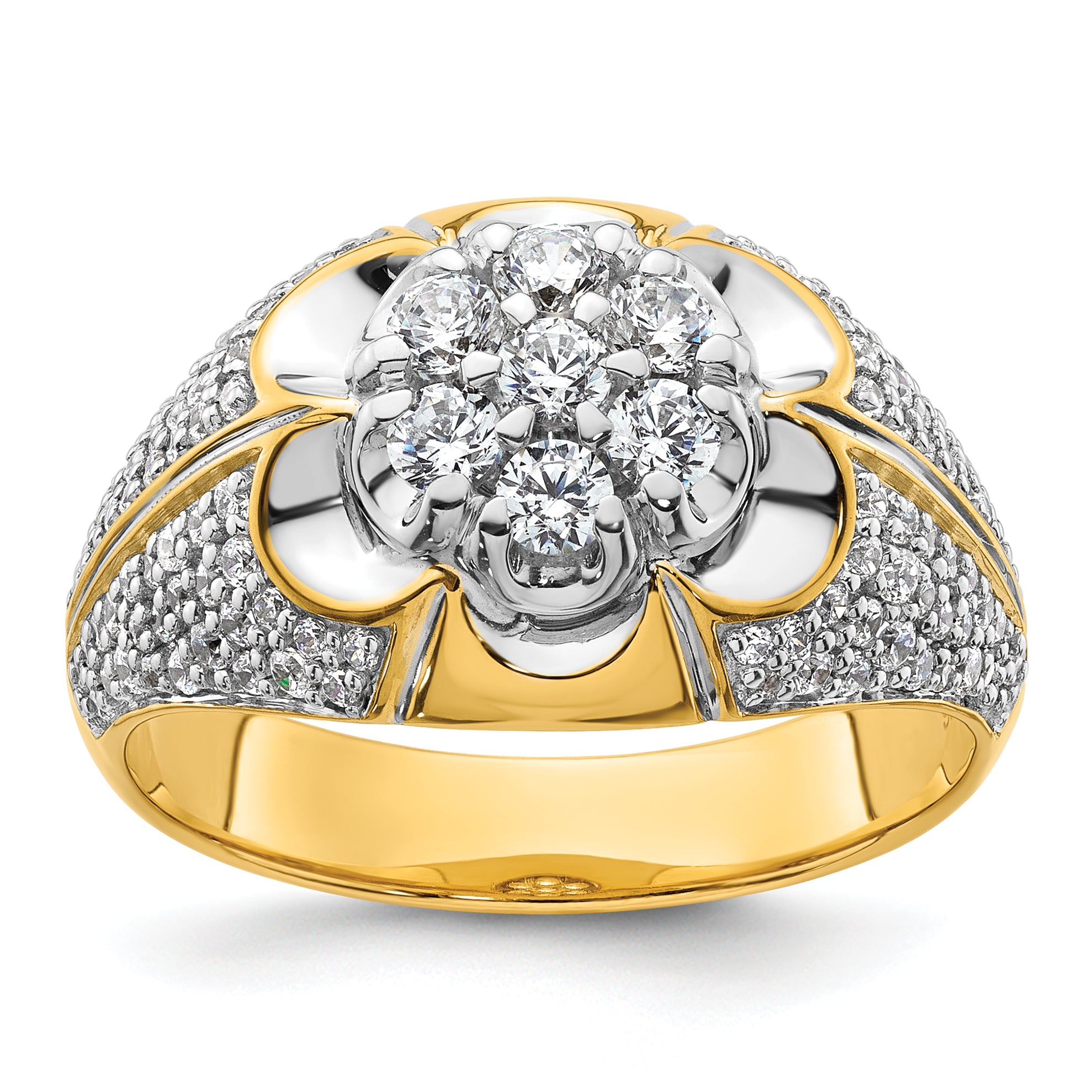 14k Two-Tone 1 1/4 carat Lab Grown Diamond VS/SI+ G+ Complete Men's Cluster Ring