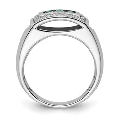14k White Gold 1/3 carat Lab Grown Diamond VS/SI+ G+ and Created Emerald Complete Men's Ring