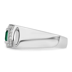 14k White Gold 1/3 carat Lab Grown Diamond VS/SI+ G+ and Created Emerald Complete Men's Ring