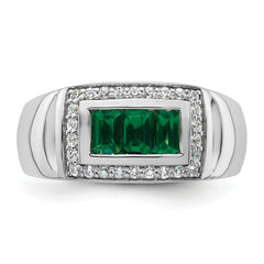 14k White Gold 1/3 carat Lab Grown Diamond VS/SI+ G+ and Created Emerald Complete Men's Ring