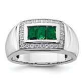 14k White Gold 1/3 carat Lab Grown Diamond VS/SI+ G+ and Created Emerald Complete Men's Ring