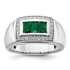 14k White Gold 1/3 carat Lab Grown Diamond VS/SI+ G+ and Created Emerald Complete Men's Ring