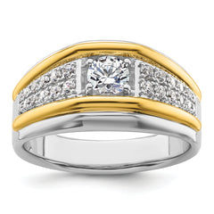 14k Two-tone 1/2 carat Lab Grown Diamond VS/SI+ G+ Three Stone Complete Men's Ring