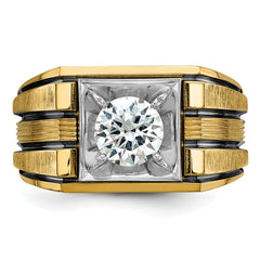 14k Two Tone with Black Rhodium 1 carat Lab Grown Diamond VS/SI+ G+ Complete Polished and Satin Men's Ring