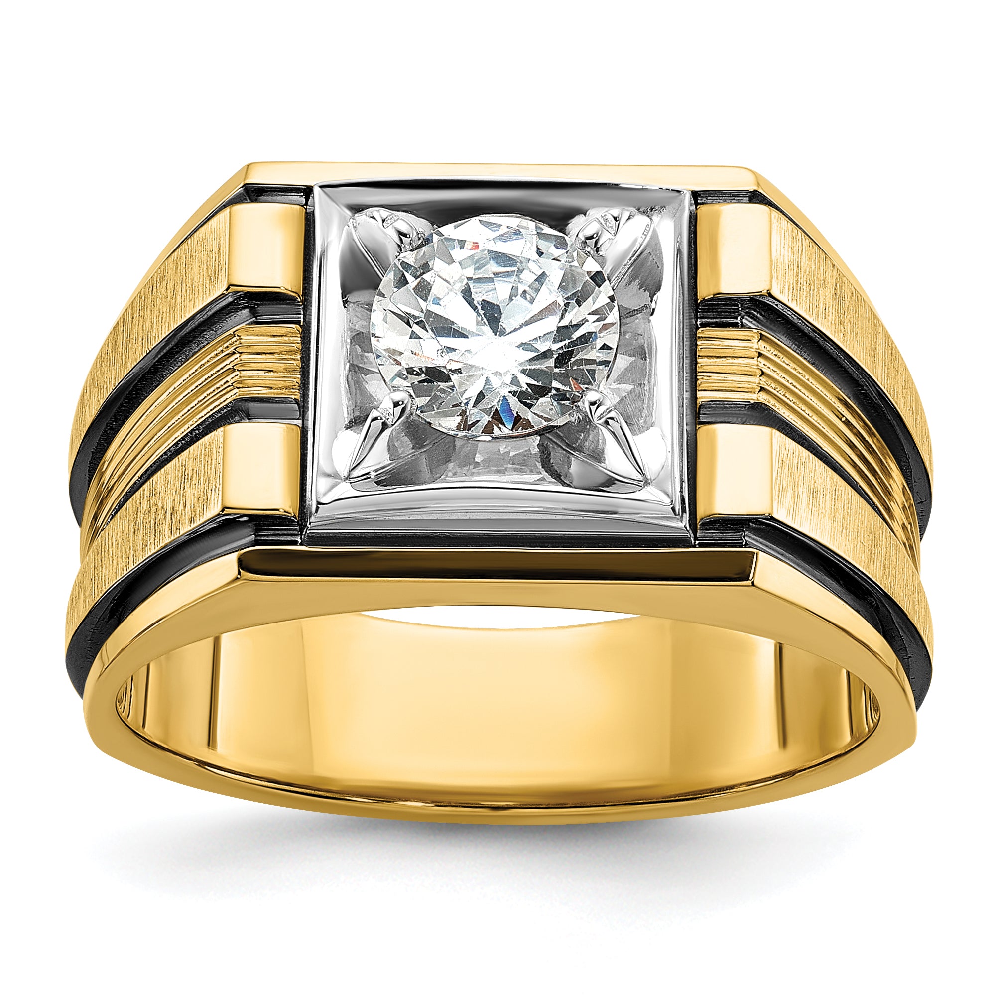 14k Two Tone with Black Rhodium 1 carat Lab Grown Diamond VS/SI+ G+ Complete Polished and Satin Men's Ring