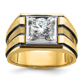 14k Two Tone with Black Rhodium 1 carat Lab Grown Diamond VS/SI+ G+ Complete Polished and Satin Men's Ring