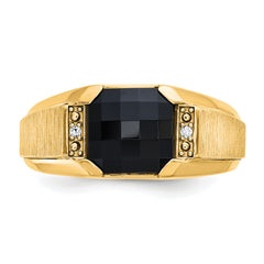 10k Men's Polished and Satin Onyx and .02 Carat A Quality Diamond Ring