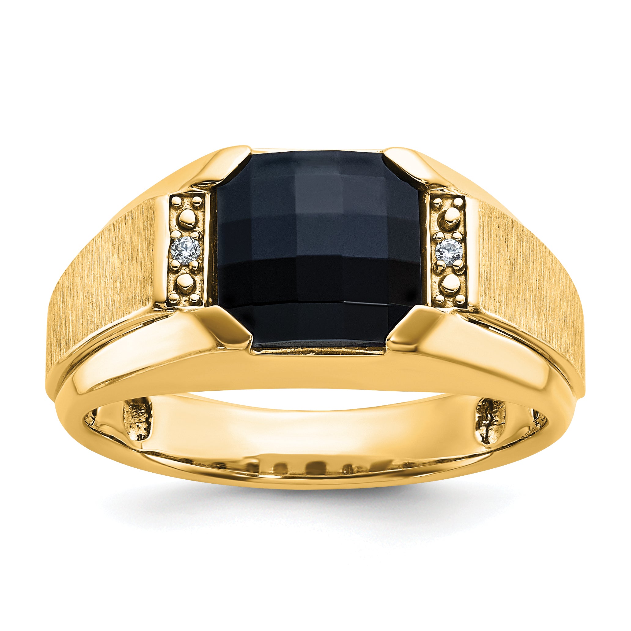10k Men's Polished and Satin Onyx and .02 Carat A Quality Diamond Ring