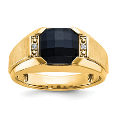 10k Men's Polished and Satin Onyx and .02 Carat A Quality Diamond Ring