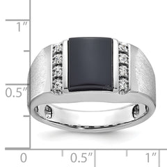 10k White Gold Men's Satin Onyx and Diamond Complete Ring