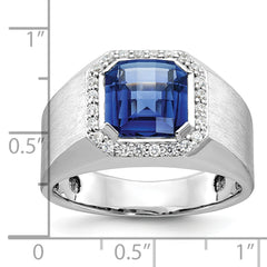 10k White Gold Men's Cr. Sapphire and Diamond Complete Ring