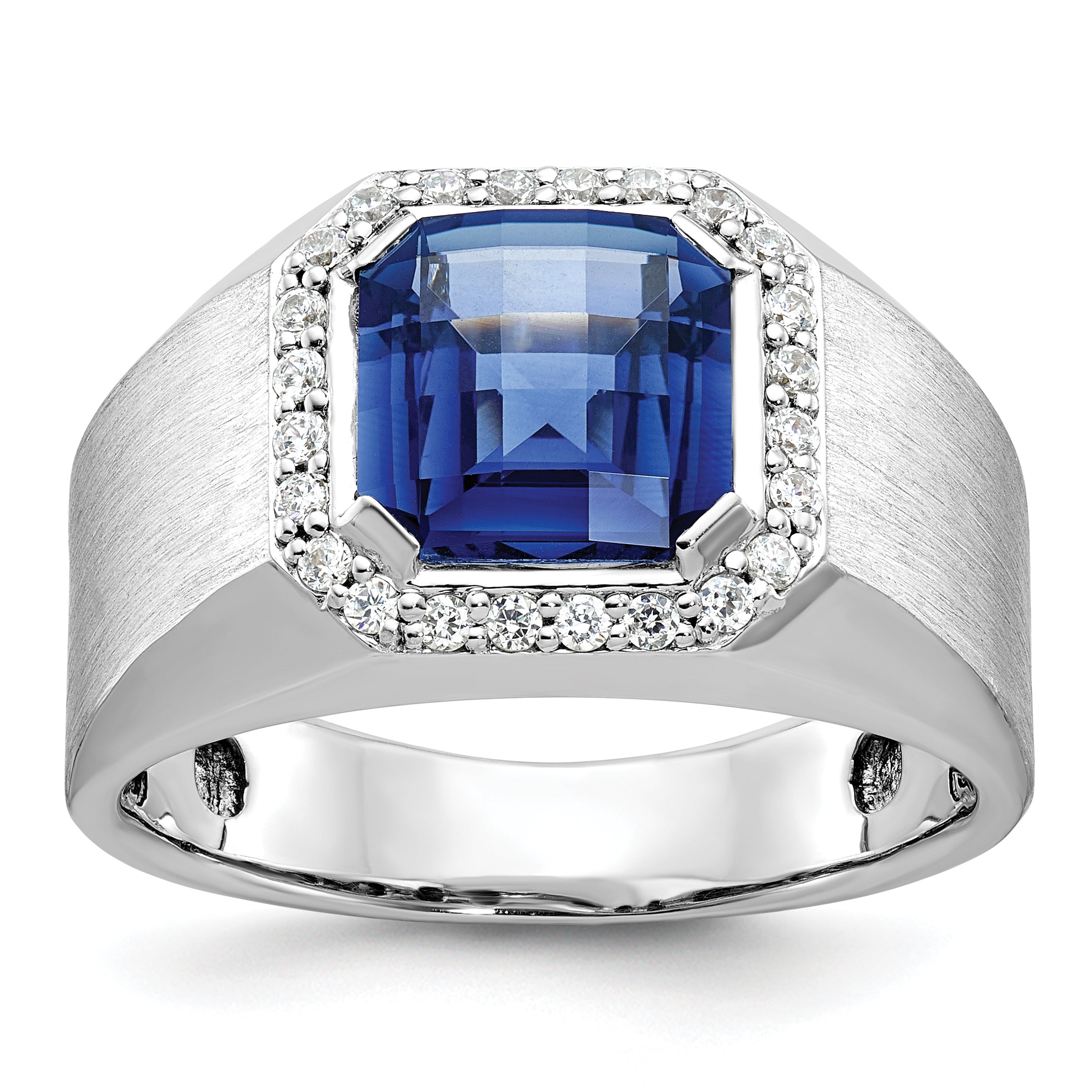 10k White Gold Men's Cr. Sapphire and Diamond Complete Ring