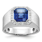 10k White Gold Men's Cr. Sapphire and Diamond Complete Ring