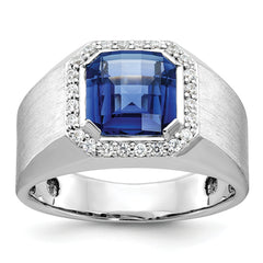 10k White Gold Men's Cr. Sapphire and Diamond Complete Ring