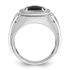 10k White Gold Men's Black Rhodium Onyx and Diamond Complete Ring