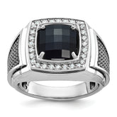 10k White Gold Men's Black Rhodium Onyx and Diamond Complete Ring