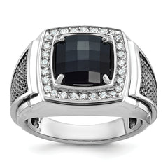 10k White Gold Men's Black Rhodium Onyx and Diamond Complete Ring