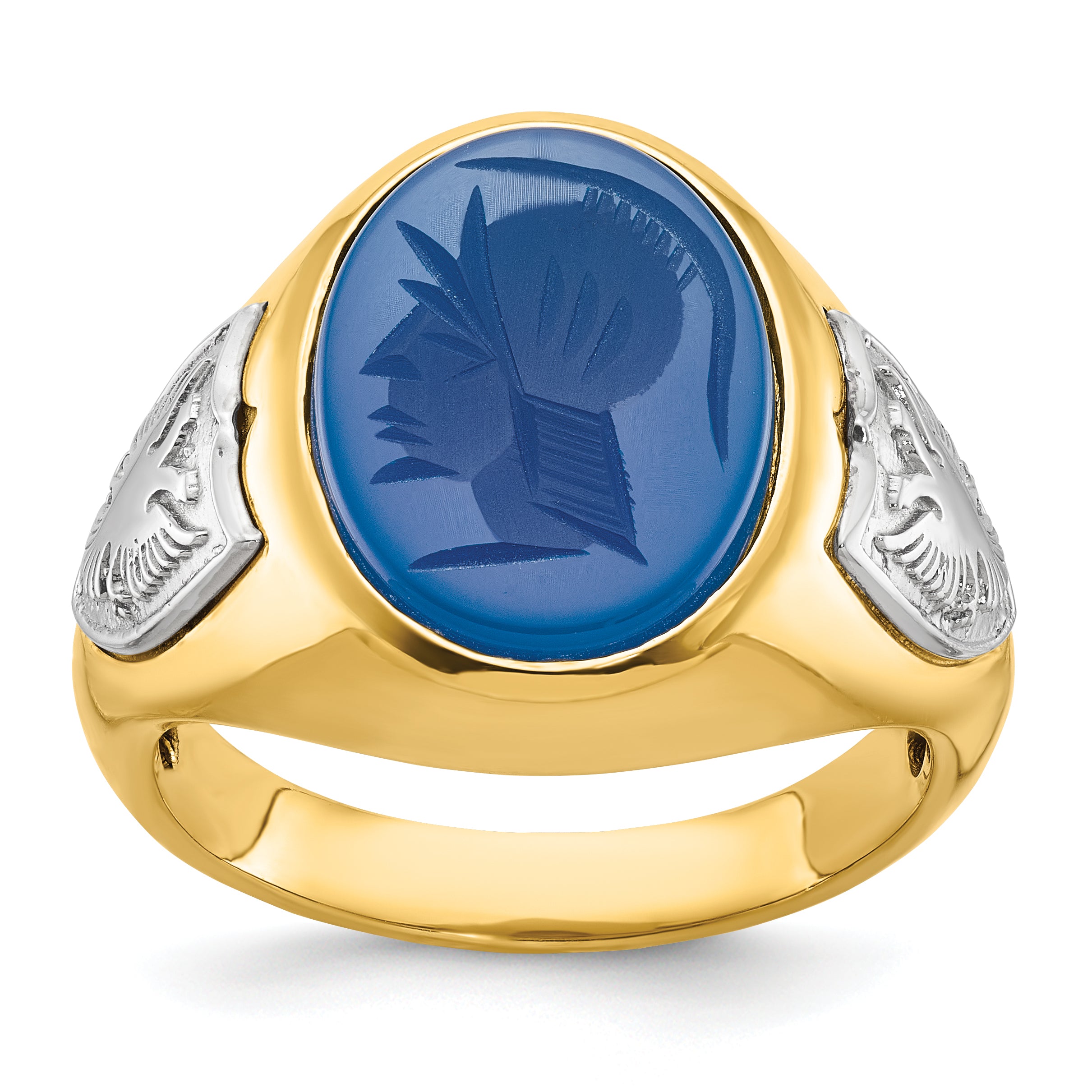 10k Two-tone Men's Blue Agate Complete Ring