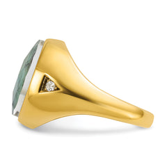 10k Men's Oval Emerald Doublet Stone and Diamond Complete Ring