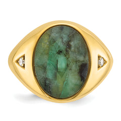 10k Men's Oval Emerald Doublet Stone and Diamond Complete Ring