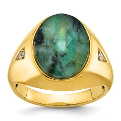14k Men's Oval Gemstone and Diamond Ring Mounting (No Stones Included)