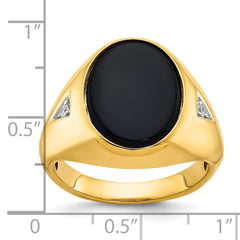 14k Men's Oval Onyx and 1/15 carat Diamond Complete Ring