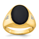 14k Men's Oval Onyx and 1/15 carat Diamond Complete Ring