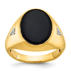 14k Men's Oval Onyx and 1/15 carat Diamond Complete Ring