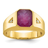 10k Men's Created Ruby Doublet Stone and Diamond Complete Ring