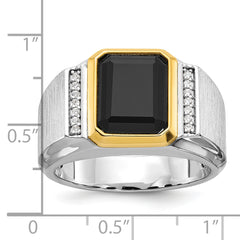 10k Two-tone Men's Polished and Satin Onyx Diamond Complete Ring