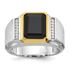 10k Two-tone Men's Polished and Satin Onyx Diamond Complete Ring