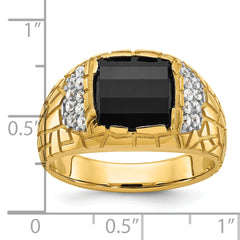 10k Men's Polished and Nugget Textured Onyx and 1/4 Carat A Quality Diamond Ring