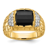 10k Men's Polished and Nugget Textured Onyx and 1/4 Carat A Quality Diamond Ring