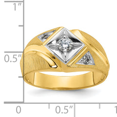 10k Two-tone Men's Polished and Satin Diamond Complete Ring