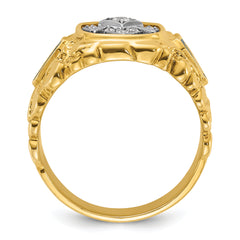 10k Two-tone Men's Polished and Nugget Textured Diamond Blue Lodge Master Masonic Ring