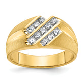 10k Men's Polished Satin and Grooved 1/2 Carat A Quality Diamond Ring