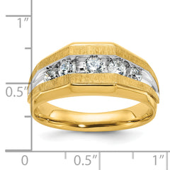 14k with White Rhodium Men's Polished and Satin 5-Stone 1/2 Carat AA Quality Diamond Ring