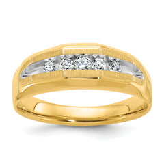 14k with White Rhodium Men's Polished and Satin 5-Stone 1/4 Carat AA Quality Diamond Ring