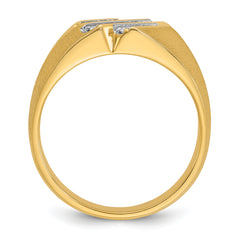 10k Men's Polished Satin and Grooved 1/4 Carat A Quality Diamond Ring