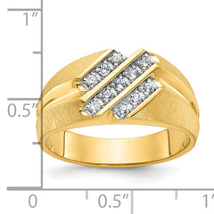 10k Men's Polished Satin and Grooved 1/4 Carat A Quality Diamond Ring