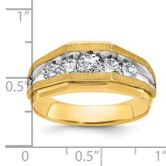 14k with White Rhodium Men's Polished and Satin 5-Stone 1 Carat AA Quality Diamond Ring