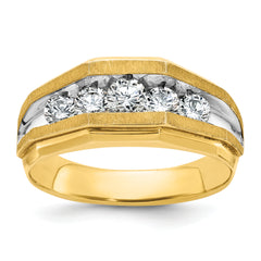14k with White Rhodium Men's Polished and Satin 5-Stone 1 Carat AA Quality Diamond Ring