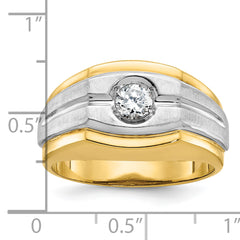 10k Two-tone Men's Polished and Satin Diamond Complete Ring