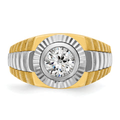14k Two Tone 1 carat Lab Grown Diamond VS/SI+ G+ Complete Polished Satin and Textured Men's Ring