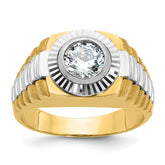 14k Two Tone 1 carat Lab Grown Diamond VS/SI+ G+ Complete Polished Satin and Textured Men's Ring