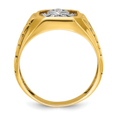 10k Two-tone Men's Polished and Textured with Blue Enamel and Diamond Blue Lodge Master Masonic Ring