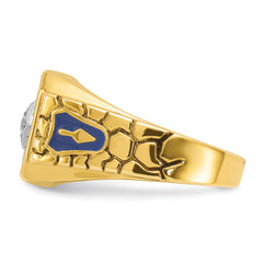 10k Two-tone Men's Polished and Textured with Blue Enamel and Diamond Blue Lodge Master Masonic Ring