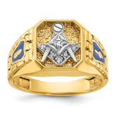 10k Two-tone Men's Polished and Textured with Blue Enamel and Diamond Blue Lodge Master Masonic Ring